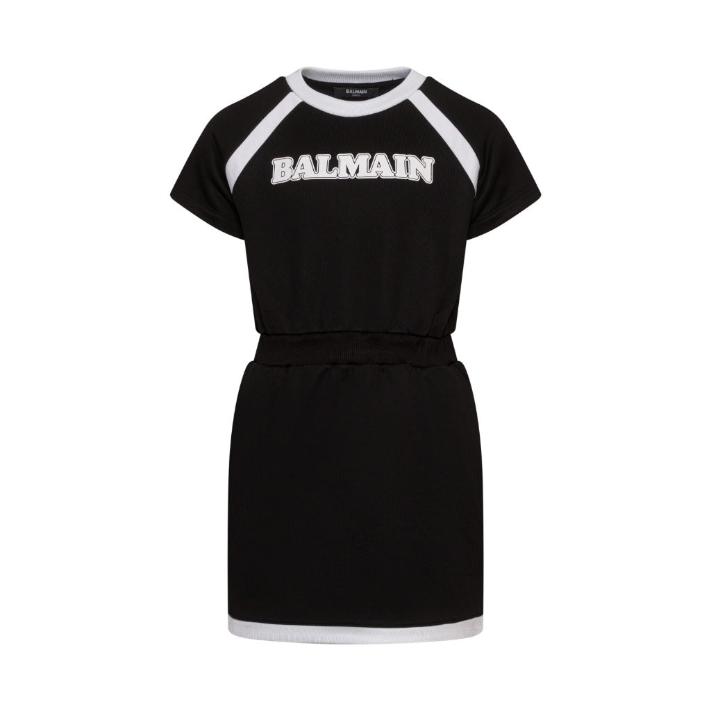 Balmain Kids Logo Print Short Sleeve Dress
