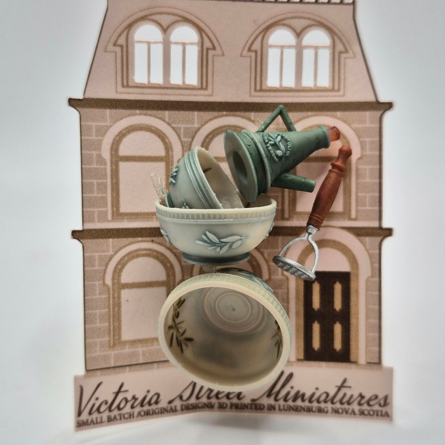 Nesting Bowls/Cruet/Utensil - 3D Printed - Ivette Orellana - 1/12 Scale Dollhouse Miniature
