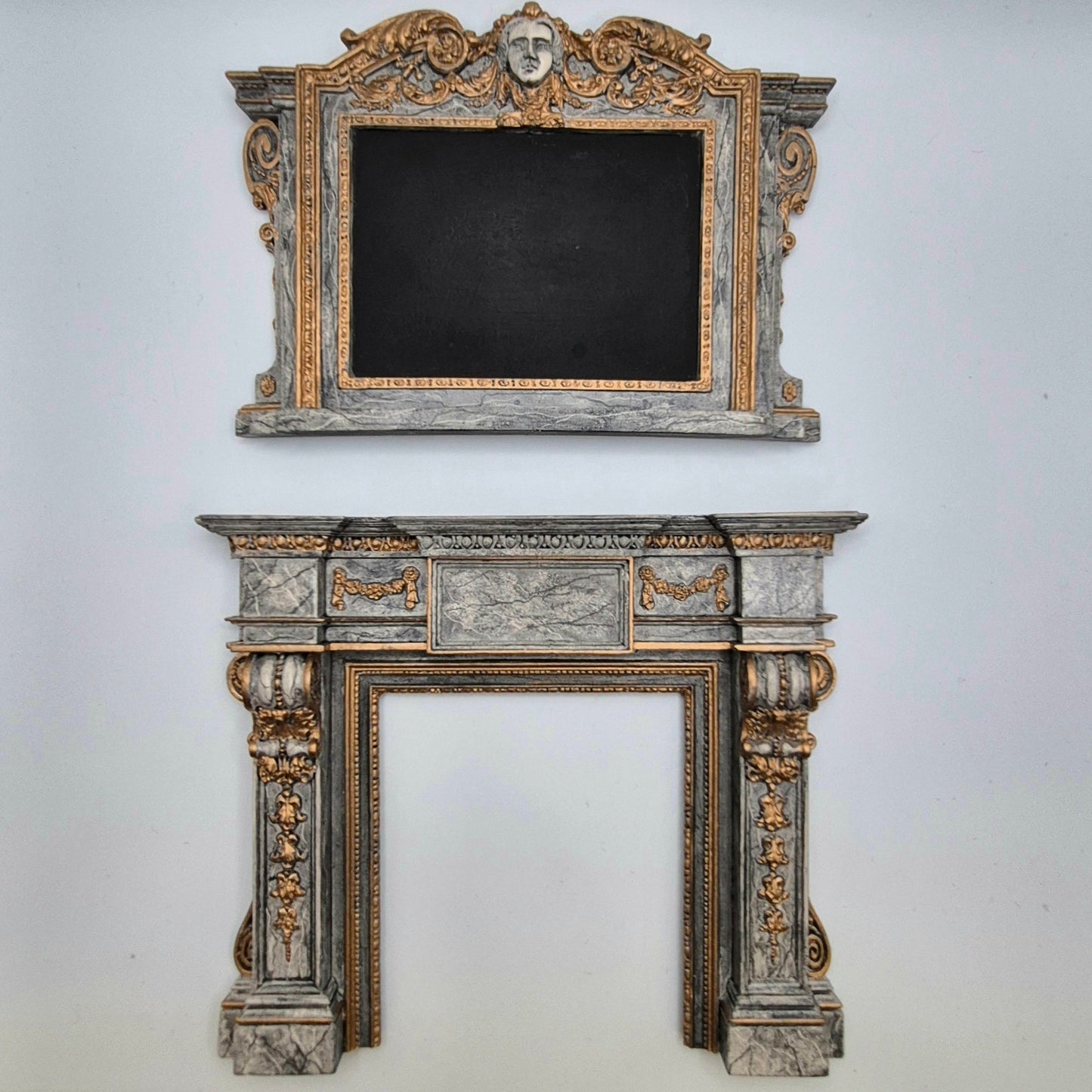 Highly Ornate Fireplace and Overmantle - 1/12 Scale Dollhouse Miniature