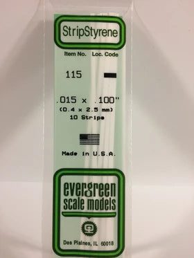 Evergreen .015" x .100" White Strip - Polystyrene - #115