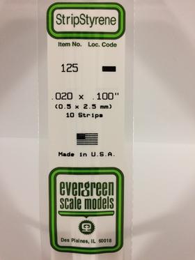 Evergreen .020" x .100" White Strip - Polystyrene - #125