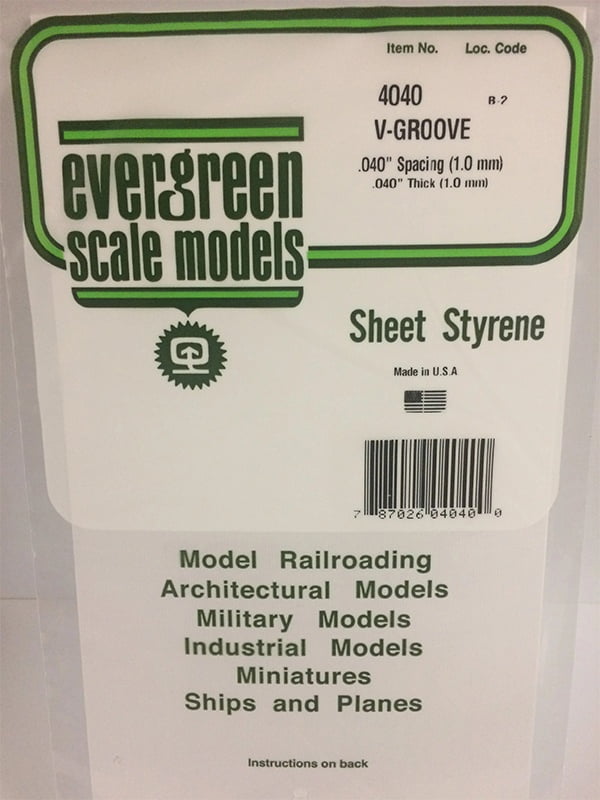 Evergreen V-Groove Siding .040", .040" Spacing - Opaque White Polystyrene - #4040