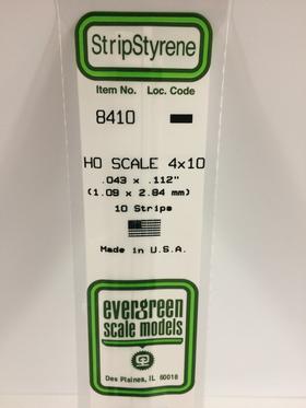Evergreen HO Strips - 4" x 10" - Opaque White Polystyrene - #8410