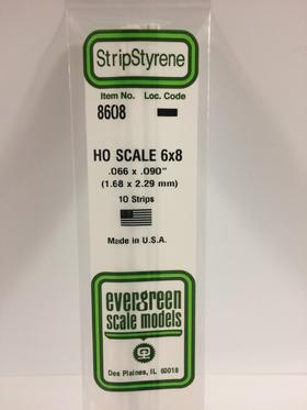 Evergreen HO Strips - 6" x 8" - Opaque White Polystyrene - #8608