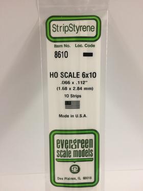 Evergreen HO Strips - 6" x 10" - Opaque White Polystyrene - #8610
