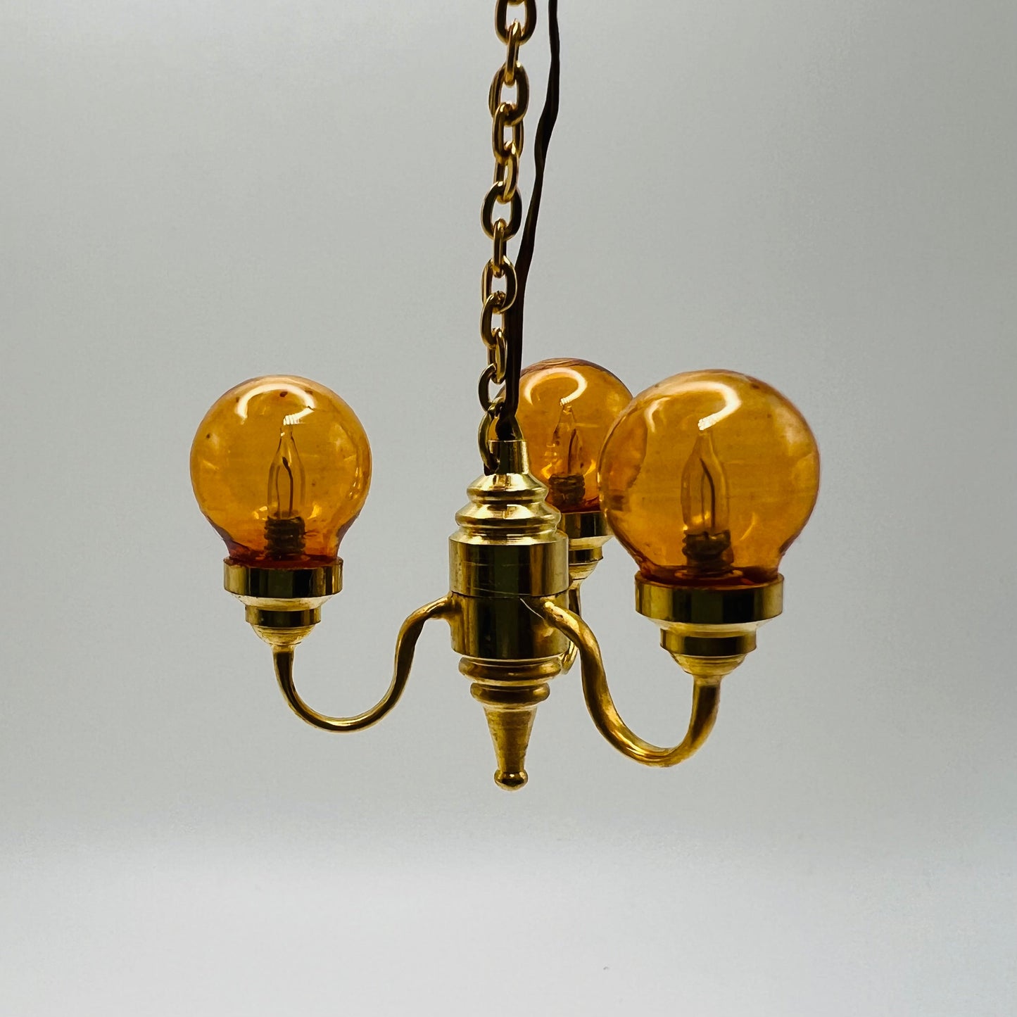 3-Arm Chandelier with Amber Globes - 12-Volt - 1/12 Scale Dollhouse Miniature