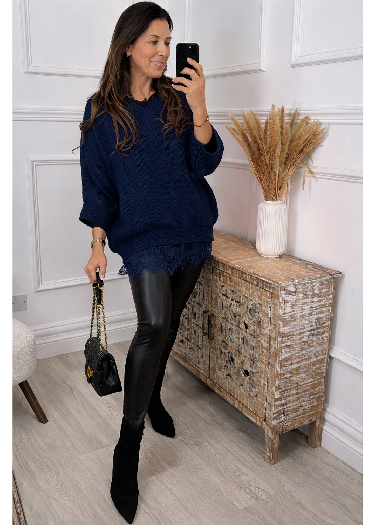 Kimber Navy Lace Hem Jumper