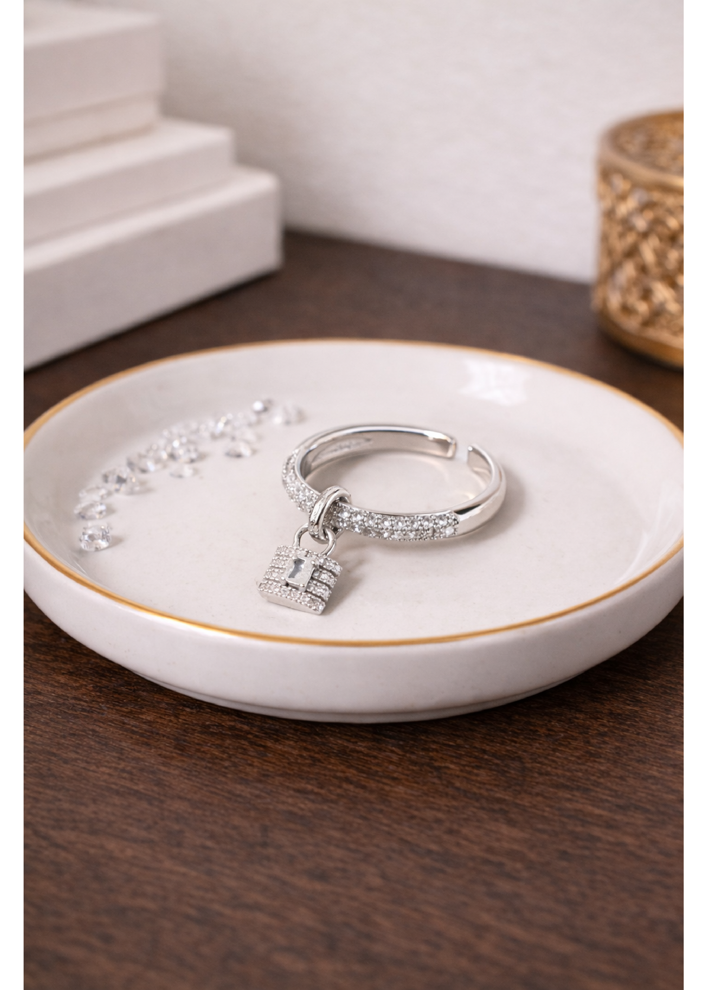Arlena Silver Lock Pendant Ring