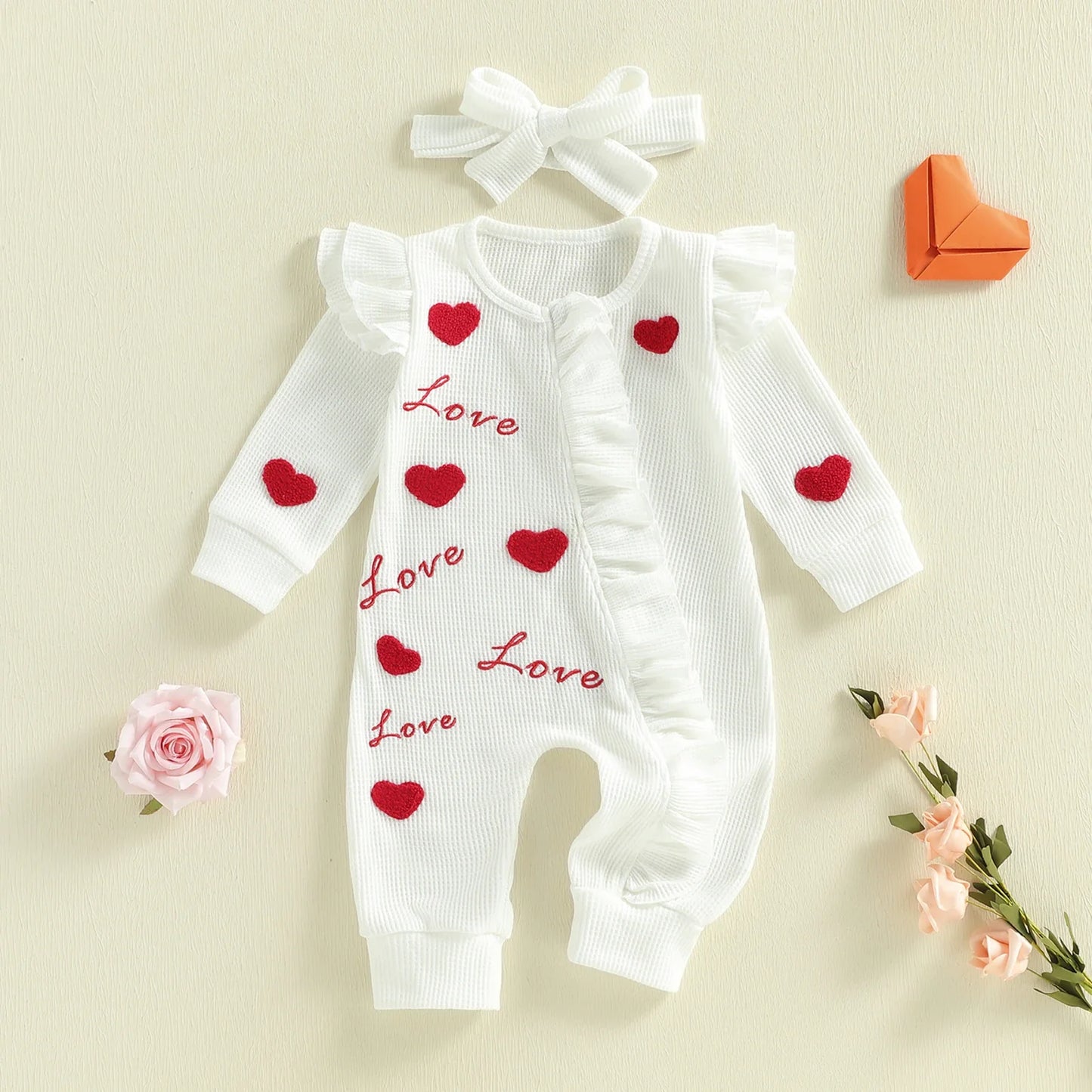 LOVE Ruffle Waffle Knit Jumpsuit