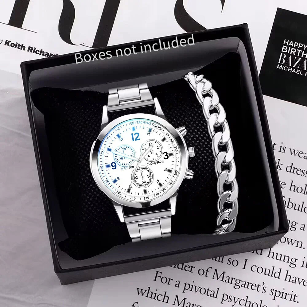 1/2PCS Men Business Watches Fashion Men's Steel Band Quartz Watch with Bracelet(Box not Included)