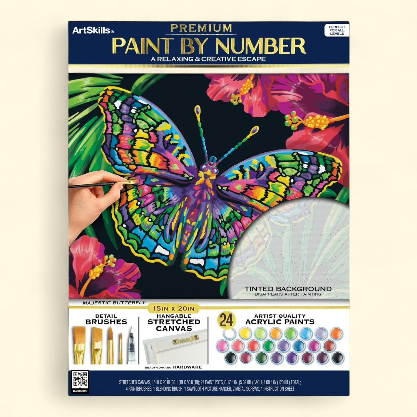 ArtSkills Majestic Butterfly Paint by Number Art Kit, 20" x 15" Stretched Canvas