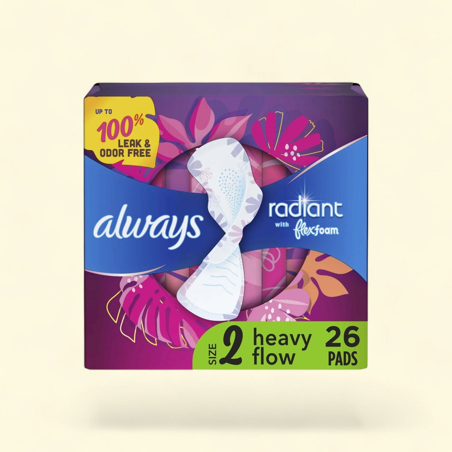 Always Radiant Feminine Pads, Size 2, 26 CT