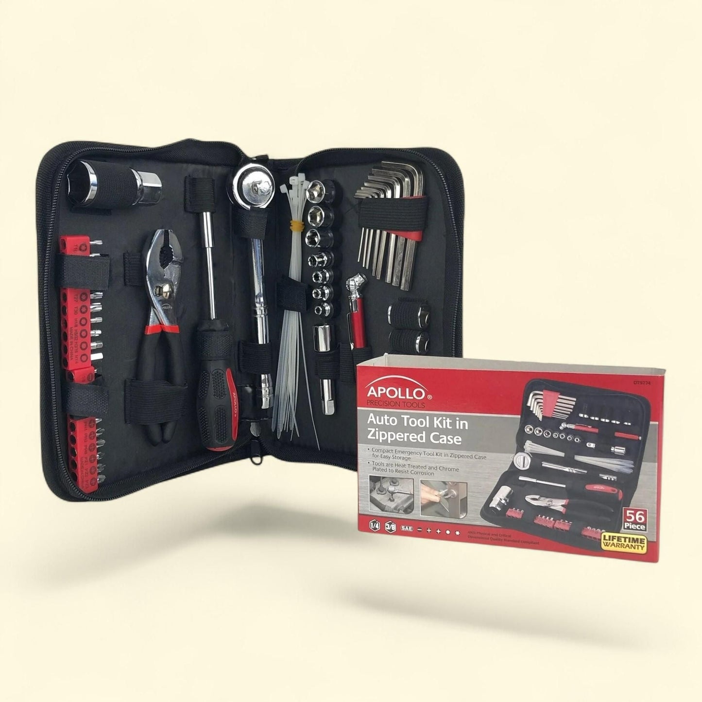 Apollo Tools DT9774 56-Piece Automotive Tool Kit
