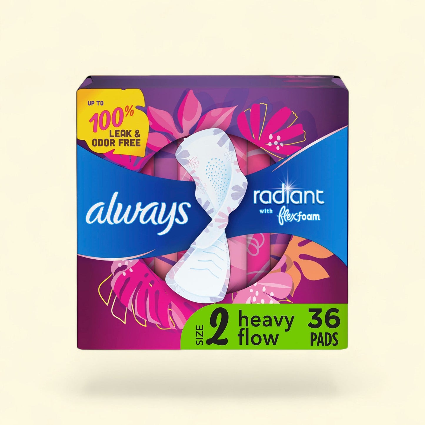 Always Radiant Feminine Pads with Wings, Size 2, 36 CT