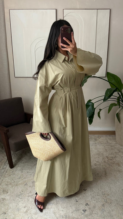 Robe Chemise Doublee 100 Coton I Vert Deau