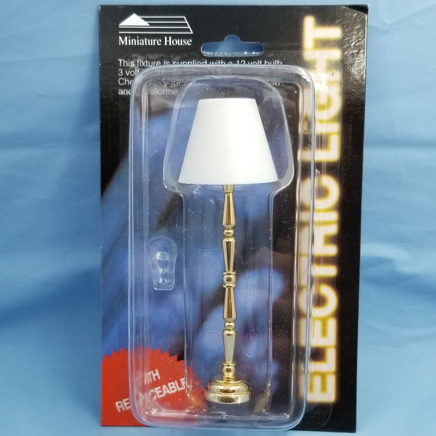 Brass LED Battery Floor Lamp with White Shade - Replaceable Bulb