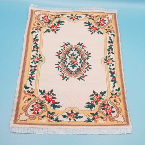 Large Woven Carpet - White/Red/Green/Peach - 1/12 Scale Dollhouse Miniature