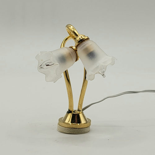 Dual Tulip Shade Desk Lamp - Brass - 12 Volt - 1/12 Scale Dollhouse Miniature