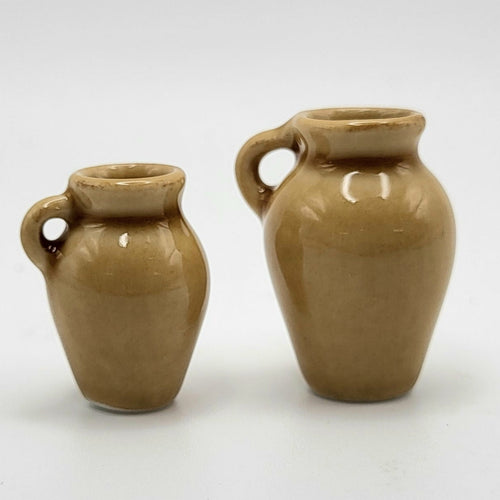 Light Tan Ceramic Pitchers - Set of 2 - 1/12 Scale Dollhouse Miniature