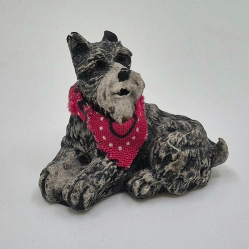 Resting Schnauzer with Red Kerchief - 1/12 Scale Dollhouse Miniature