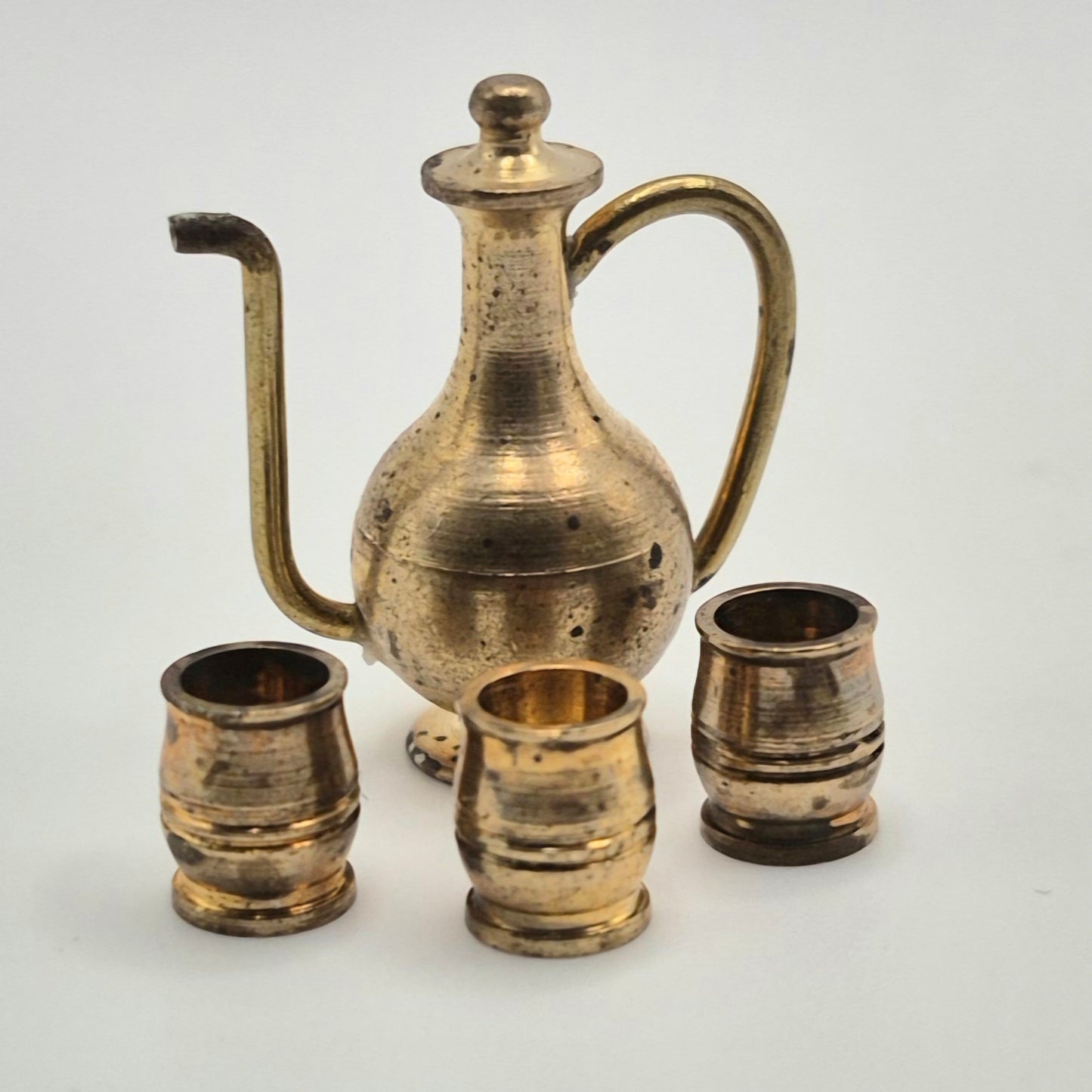 Brass Coffee Pot with Goblets - 1/12 Scale Dollhouse Miniature