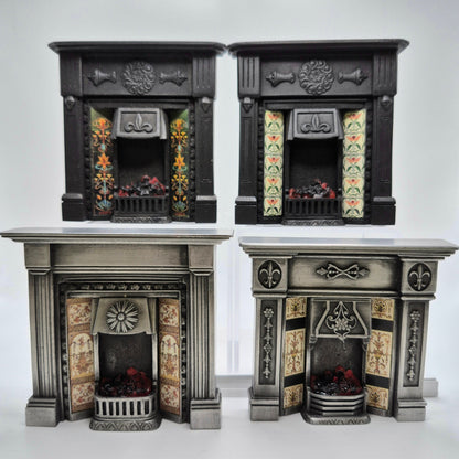 Small Coal Fireplace with Lightable Firebox - 1/12 Scale Dollhouse Miniature