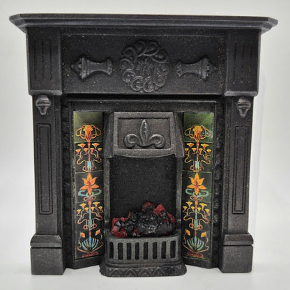 Small Coal Fireplace with Lightable Firebox - 1/12 Scale Dollhouse Miniature
