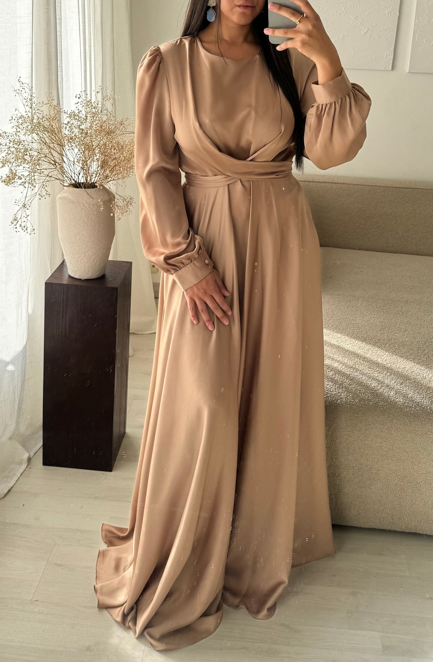 Robe TURQUIE cloche à nouer au dos I Ocre champagne doré