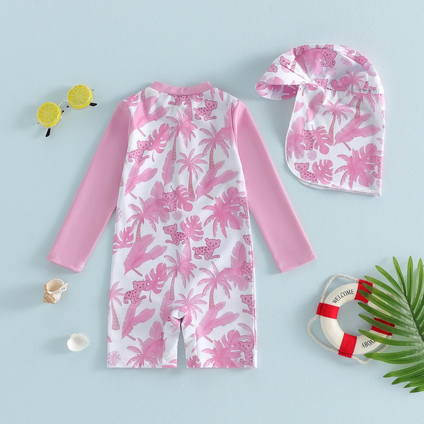 PINK PARADISE Swimsuit with Sun Hat