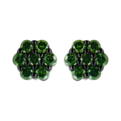 .925 Sterling Silver 1/4 Cttw Treated Yellow Diamond Floral Stud Earrings (Yellow Color, I1-I2 Clarity)