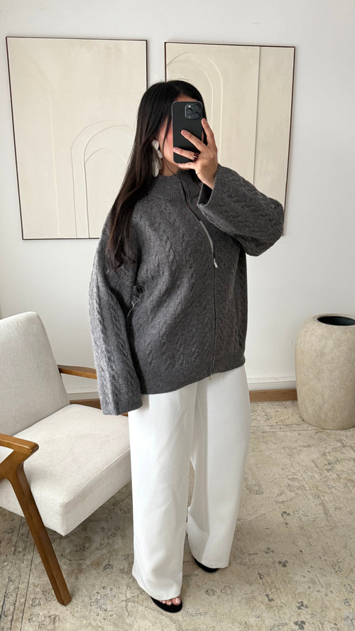 Gilet A Zip Grosse Maille Torsade I Gris 1