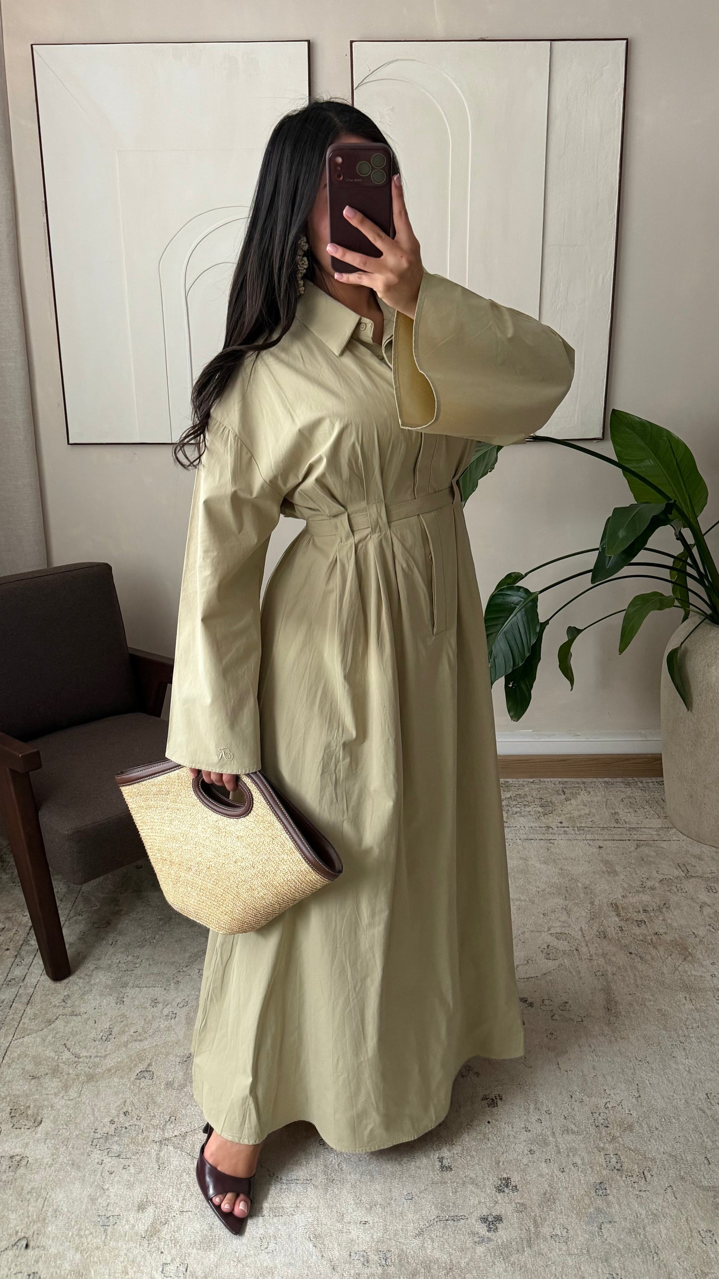 Robe Chemise Doublee 100 Coton I Vert Deau