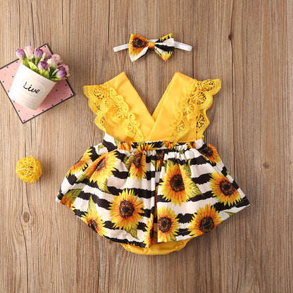 SUNFLOWER Yellow Romper Dress with Headband