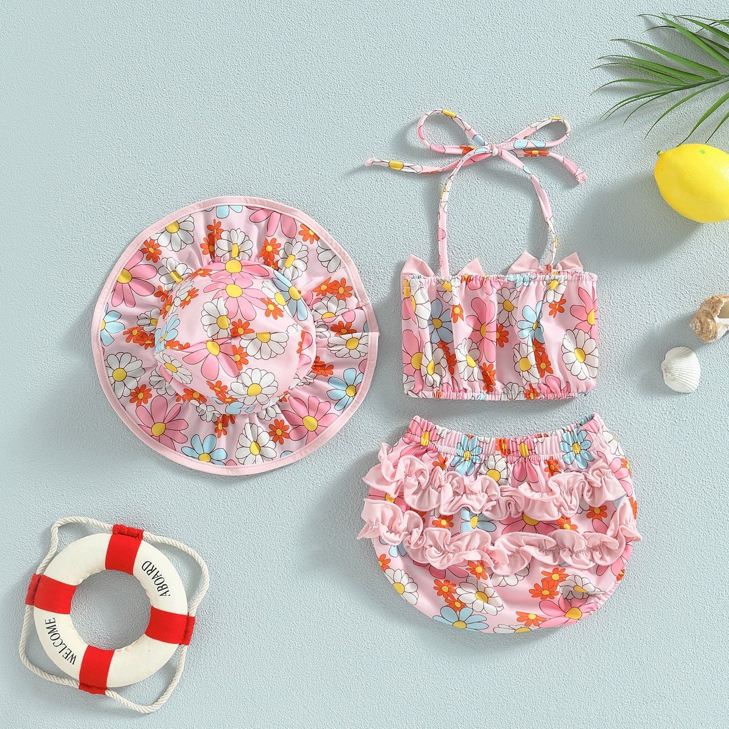 SUMMER VIBES Bowtie Bikini with Sun Hat