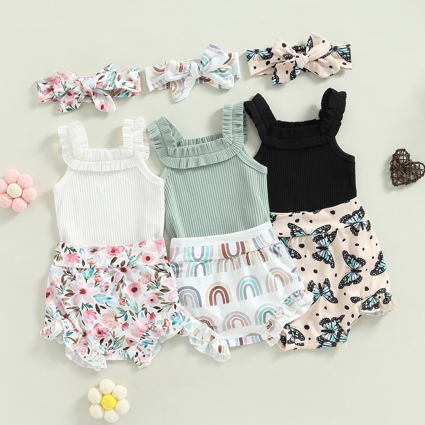 SOLINE Summer Ruffle Outfit with Headband