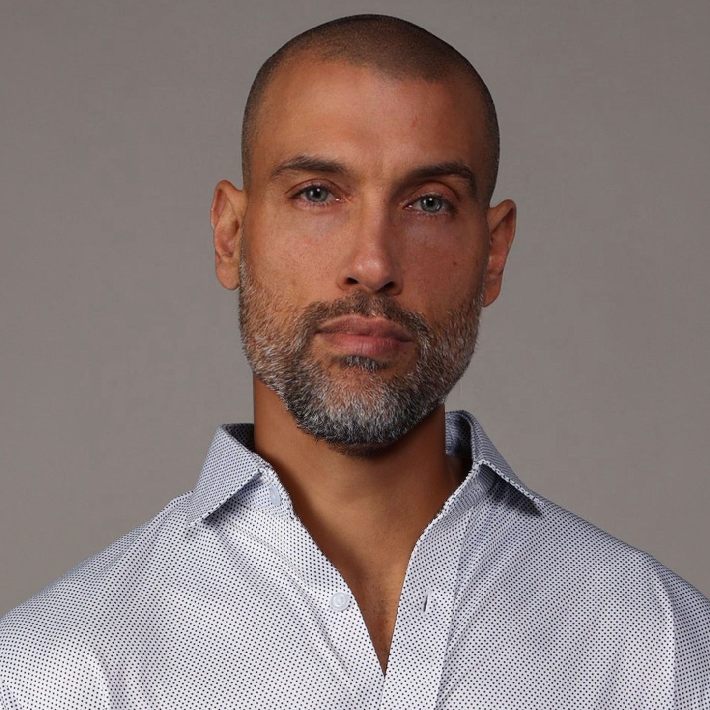Quattro Flex Dress Shirt with Semi-Spread Collar White Micro Dot