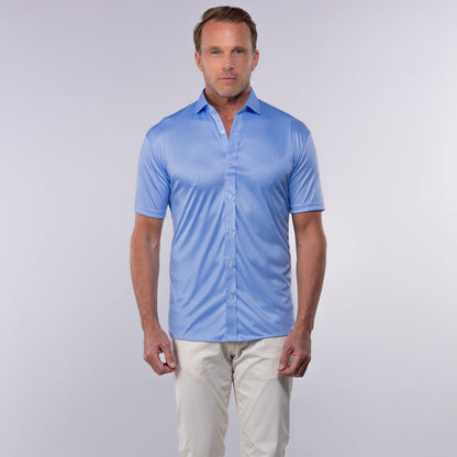 Quattro Flex Short Sleeve Button Down Blue Houndstooth