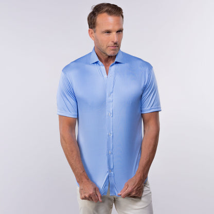 Quattro Flex Short Sleeve Button Down Blue Houndstooth