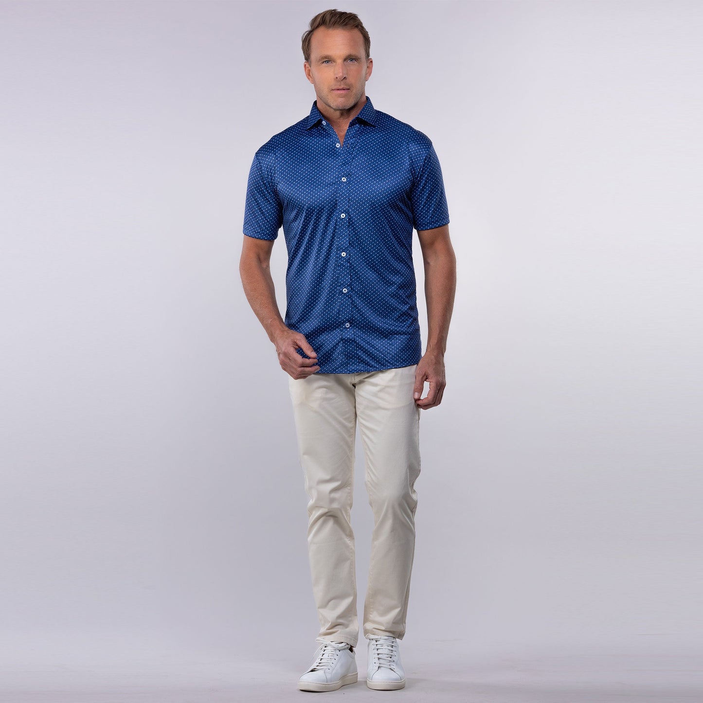 Quattro Flex Short Sleeve Button Down Los Cabos Blue Star