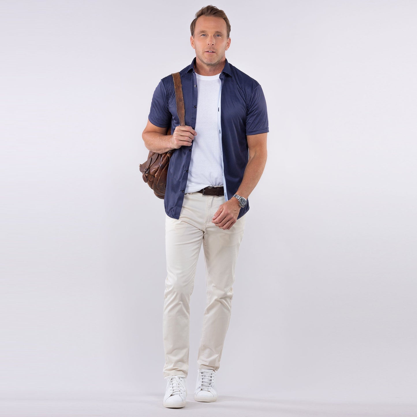 Quattro Flex Short Sleeve Button Down Midnight Micro Dot