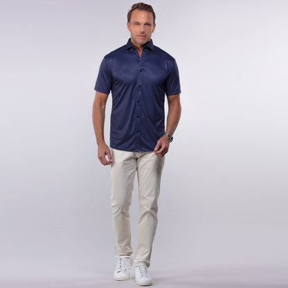 Quattro Flex Short Sleeve Button Down Midnight Micro Dot