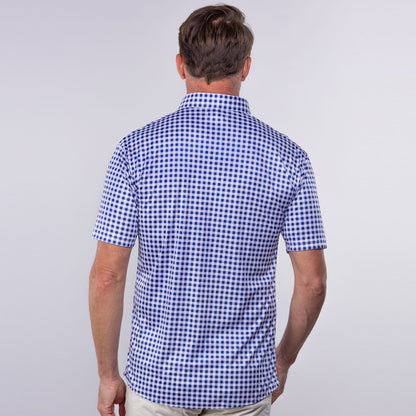 Quattro Flex Short Sleeve Button Down Navy Gingham
