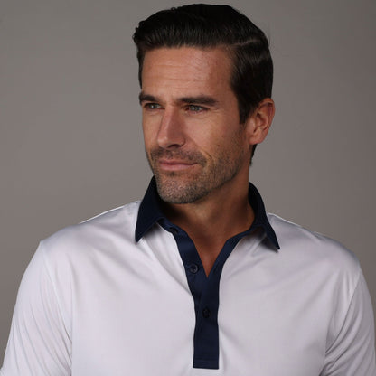 Semi-Spread Collar Polo Austin White with Navy Accent