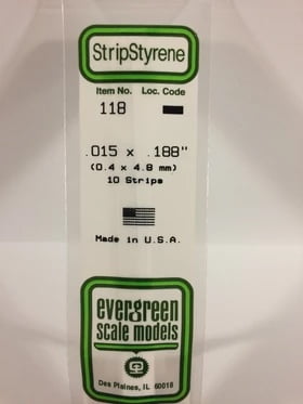 Evergreen .015" x .188" White Strip - Polystyrene - #118