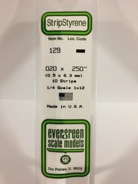 Evergreen .020" x .250" White Strip - Polystyrene - #129