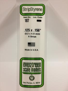 Evergreen .125" x .156" White Strip - Polystyrene - #187