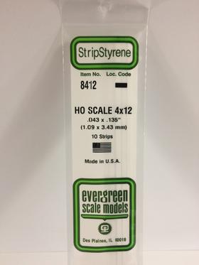 Evergreen HO Strips - 4" x 12" - Opaque White Polystyrene - #8412