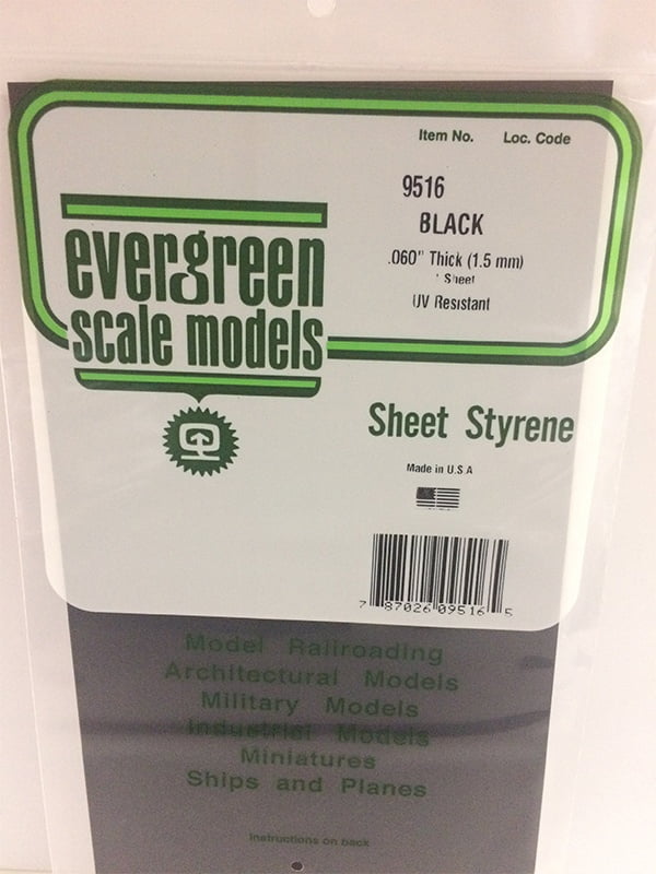 Evergreen Black Sheet - 1.50MM - 6x12 - Opaque Black Polystyrene - #9516