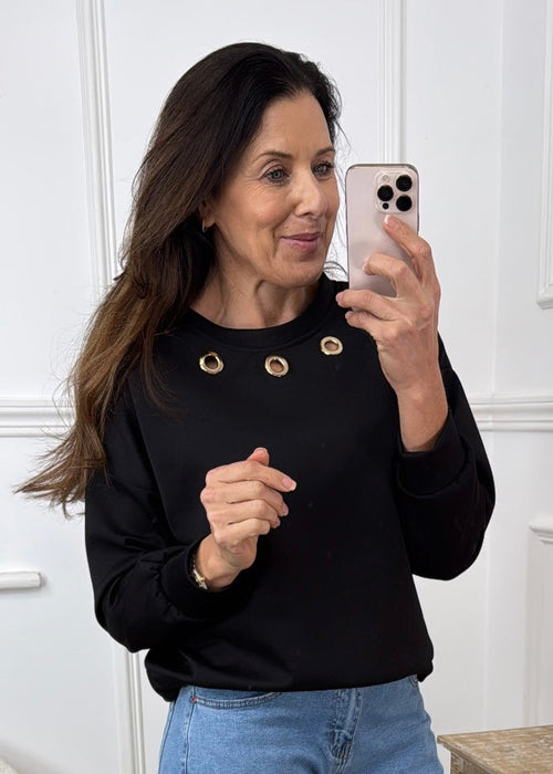 Katie Black Gold Eyelet Sweatshirt