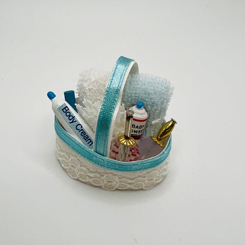 Bath Accessory Basket - Blue - 1/12 Scale Dollhouse Miniature